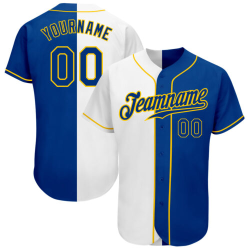 split_0065 Custom White Royal-Gold Authentic Split Fashion Baseball Jersey