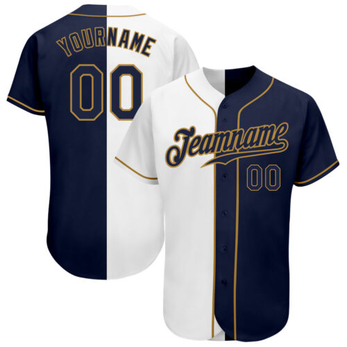 split_0068 Custom White Navy-Old Gold Authentic Split Fashion Baseball Jersey