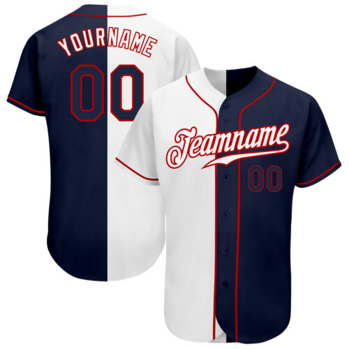 split_0069 Custom White Navy-Red Authentic Split Fashion Baseball Jersey