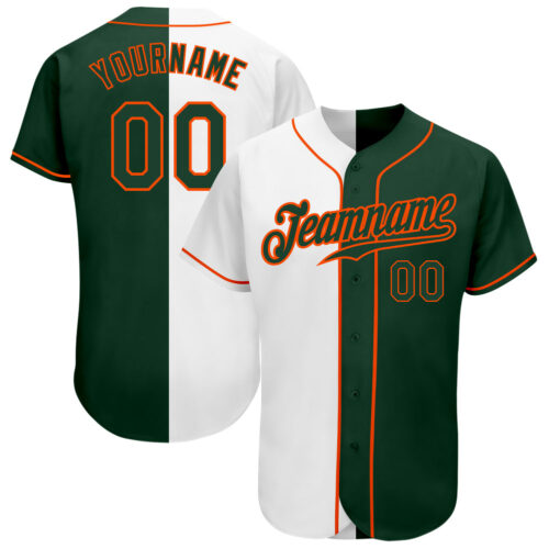split_0071 Custom White Green-Orange Authentic Split Fashion Baseball Jersey