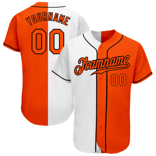 split_0076 Custom White Orange-Black Authentic Split Fashion Baseball Jersey