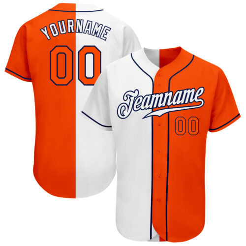 split_0077 Custom White Orange-Navy Authentic Split Fashion Baseball Jersey