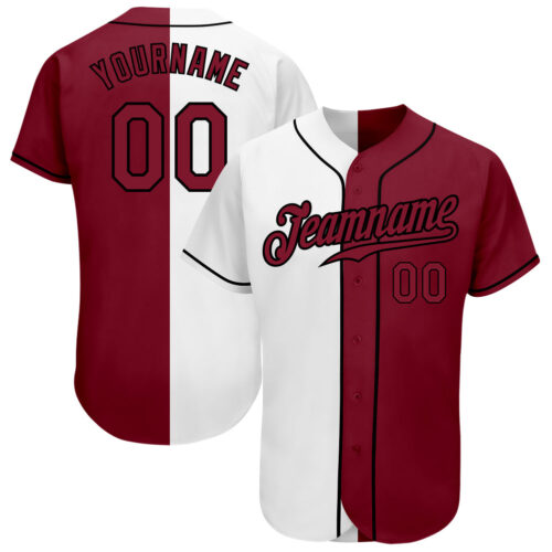 split_0078 Custom White Crimson-Black Authentic Split Fashion Baseball Jersey
