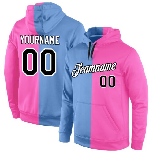 split_0143 Custom Stitched Light Blue Black-Pink Split Fashion Sports Pullover Sweatshirt Hoodie