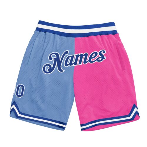 split_0174 Custom Light Blue Royal-Pink Authentic Throwback Split Fashion Basketball Shorts