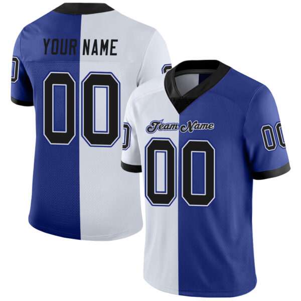 Custom Royal Black-White Split Fashion Football Jersey