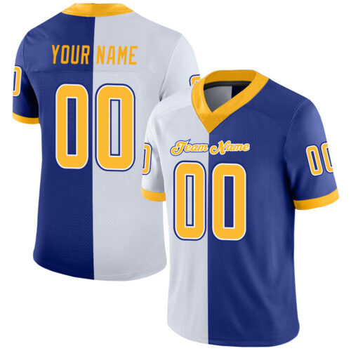 Custom Royal Gold-White Split Fashion Football Jersey