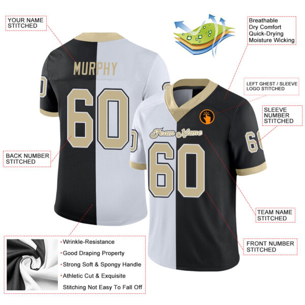 Custom Black Vegas Gold-White Split Fashion Football Jersey