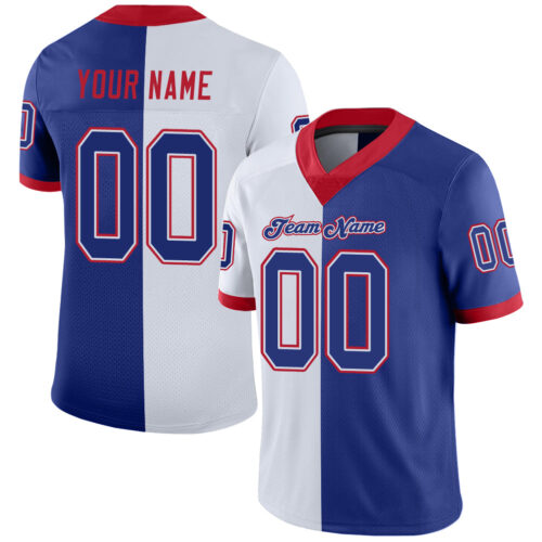 split_0229 Custom White Royal-Scarlet Split Fashion Football Jersey