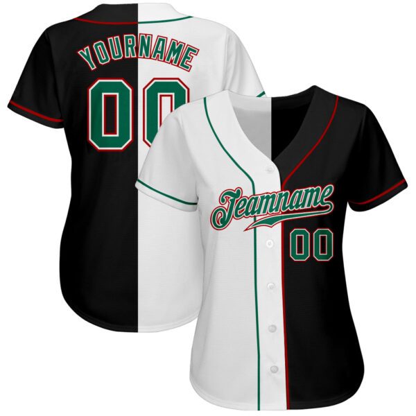 Custom Black Kelly Green-White Authentic Split Fashion Baseball Jersey