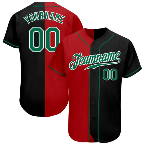 split_0262 Custom Black Kelly Green-Red Authentic Split Fashion Baseball Jersey