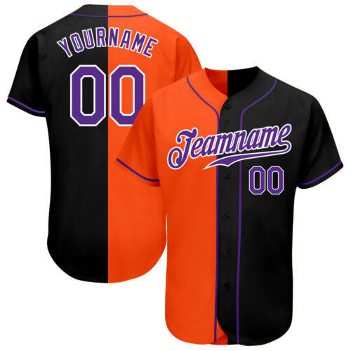 split_0266 Custom Black Purple-Orange Authentic Split Fashion Baseball Jersey