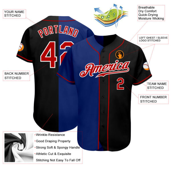 Custom Black Red-Royal Authentic Split Fashion Baseball Jersey