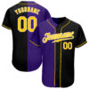 Custom Black Gold-Purple Authentic Split Fashion Baseball Jersey