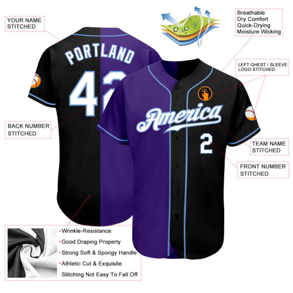 Custom Black White-Purple Authentic Split Fashion Baseball Jersey