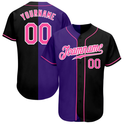 split_0281 Custom Black Pink-Purple Authentic Split Fashion Baseball Jersey