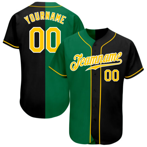split_0285 Custom Black Gold-Kelly Green Authentic Split Fashion Baseball Jersey