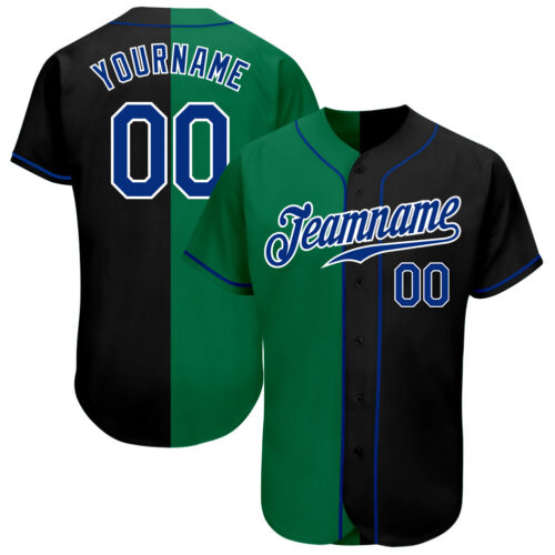 split_0286 Custom Black Royal-Kelly Green Authentic Split Fashion Baseball Jersey