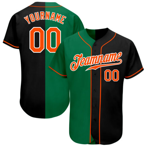 split_0288 Custom Black Orange-Kelly Green Authentic Split Fashion Baseball Jersey