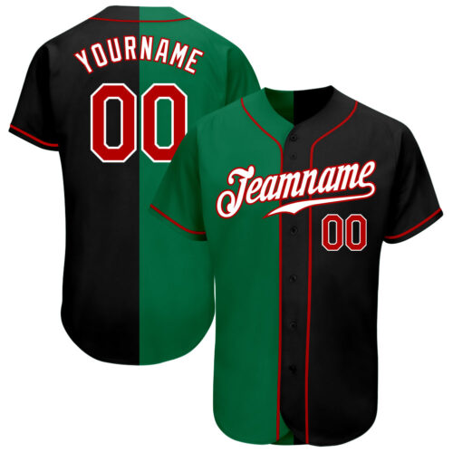 split_0290 Custom Black Red-Kelly Green Authentic Split Fashion Baseball Jersey