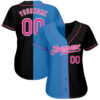 Custom Black Pink-Powder Blue Authentic Split Fashion Baseball Jersey