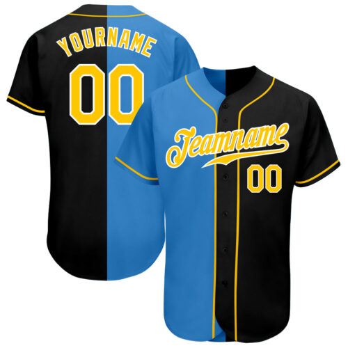 split_0292 Custom Black Gold-Powder Blue Authentic Split Fashion Baseball Jersey
