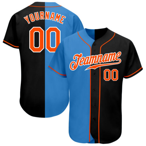 split_0293 Custom Black Orange-Powder Blue Authentic Split Fashion Baseball Jersey