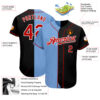 Custom Black Red-Light Blue Authentic Split Fashion Baseball Jersey