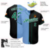 Custom Black Kelly Green-Light Blue Authentic Split Fashion Baseball Jersey