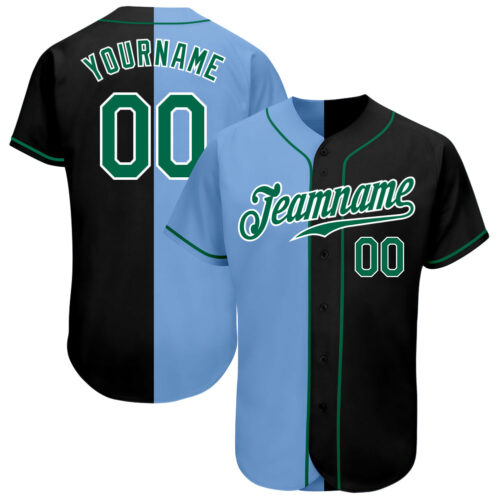 split_0300 Custom Black Kelly Green-Light Blue Authentic Split Fashion Baseball Jersey