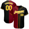 Custom Black Gold-Crimson Authentic Split Fashion Baseball Jersey