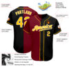 Custom Black Gold-Crimson Authentic Split Fashion Baseball Jersey
