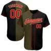 Custom Black Red-Olive Authentic Split Fashion Baseball Jersey