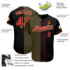 Custom Black Red-Olive Authentic Split Fashion Baseball Jersey