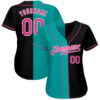 Custom Black Pink-Aqua Authentic Split Fashion Baseball Jersey