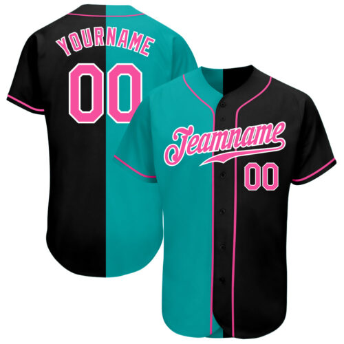 split_0307 Custom Black Pink-Aqua Authentic Split Fashion Baseball Jersey
