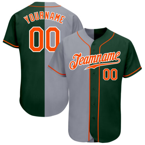 split_0331 Custom Green Orange-Gray Authentic Split Fashion Baseball Jersey