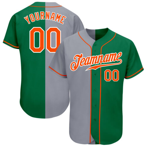 split_0334 Custom Kelly Green Orange-Gray Authentic Split Fashion Baseball Jersey