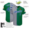 Custom Kelly Green Royal-Gray Authentic Split Fashion Baseball Jersey