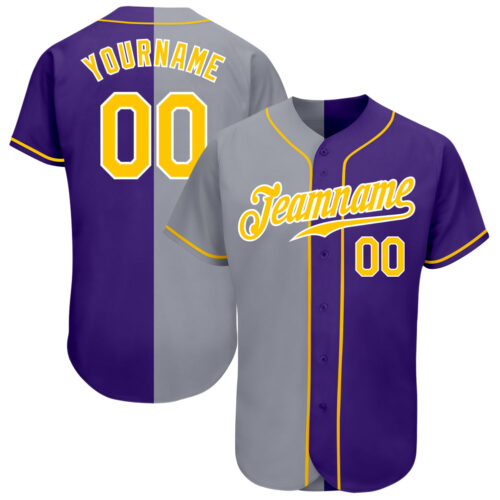 split_0339 Custom Purple Gold-Gray Authentic Split Fashion Baseball Jersey