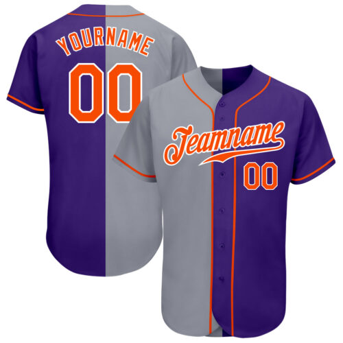 split_0340 Custom Purple Orange-Gray Authentic Split Fashion Baseball Jersey