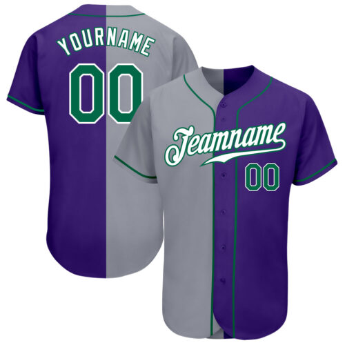 split_0341 Custom Purple Kelly Green-Gray Authentic Split Fashion Baseball Jersey
