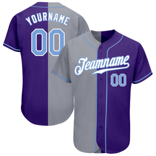 split_0342 Custom Purple Light Blue-Gray Authentic Split Fashion Baseball Jersey