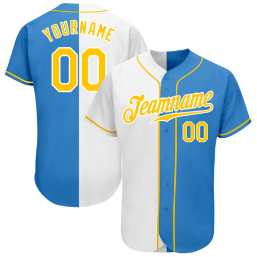 split_0350 Custom Powder Blue Gold-White Authentic Split Fashion Baseball Jersey