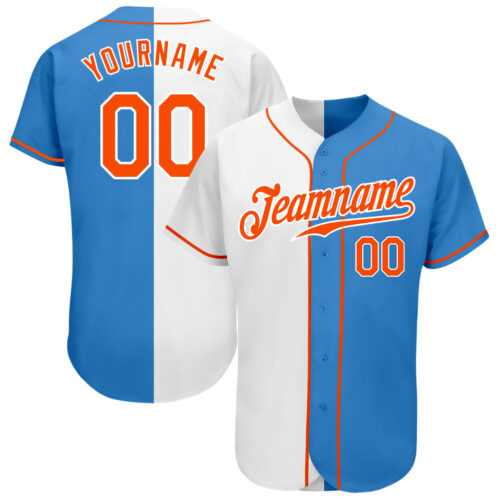 split_0351 Custom Powder Blue Orange-White Authentic Split Fashion Baseball Jersey