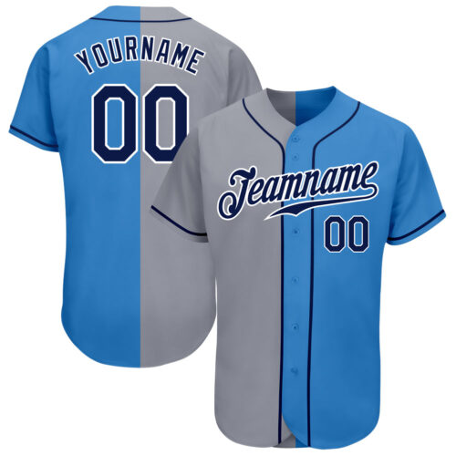 split_0352 Custom Powder Blue Navy-Gray Authentic Split Fashion Baseball Jersey