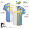 Custom Light Blue Gold-White Authentic Split Fashion Baseball Jersey