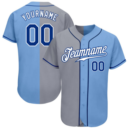 split_0357 Custom Light Blue Royal-Gray Authentic Split Fashion Baseball Jersey