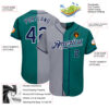 Custom Teal Navy-Gray Authentic Split Fashion Baseball Jersey