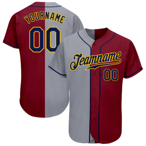 split_0377 Custom Crimson Navy-Gray Authentic Split Fashion Baseball Jersey